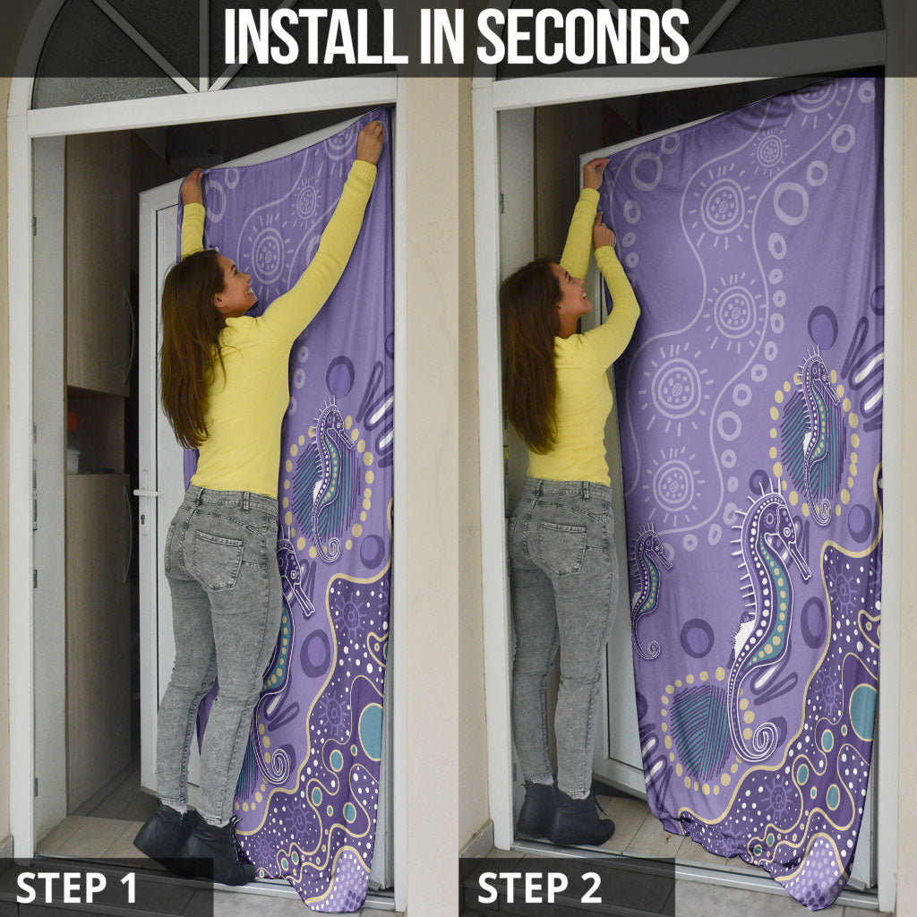 Australia Epilepsy Month Door Cover Aboriginal Purple Ribbon with Seahorse