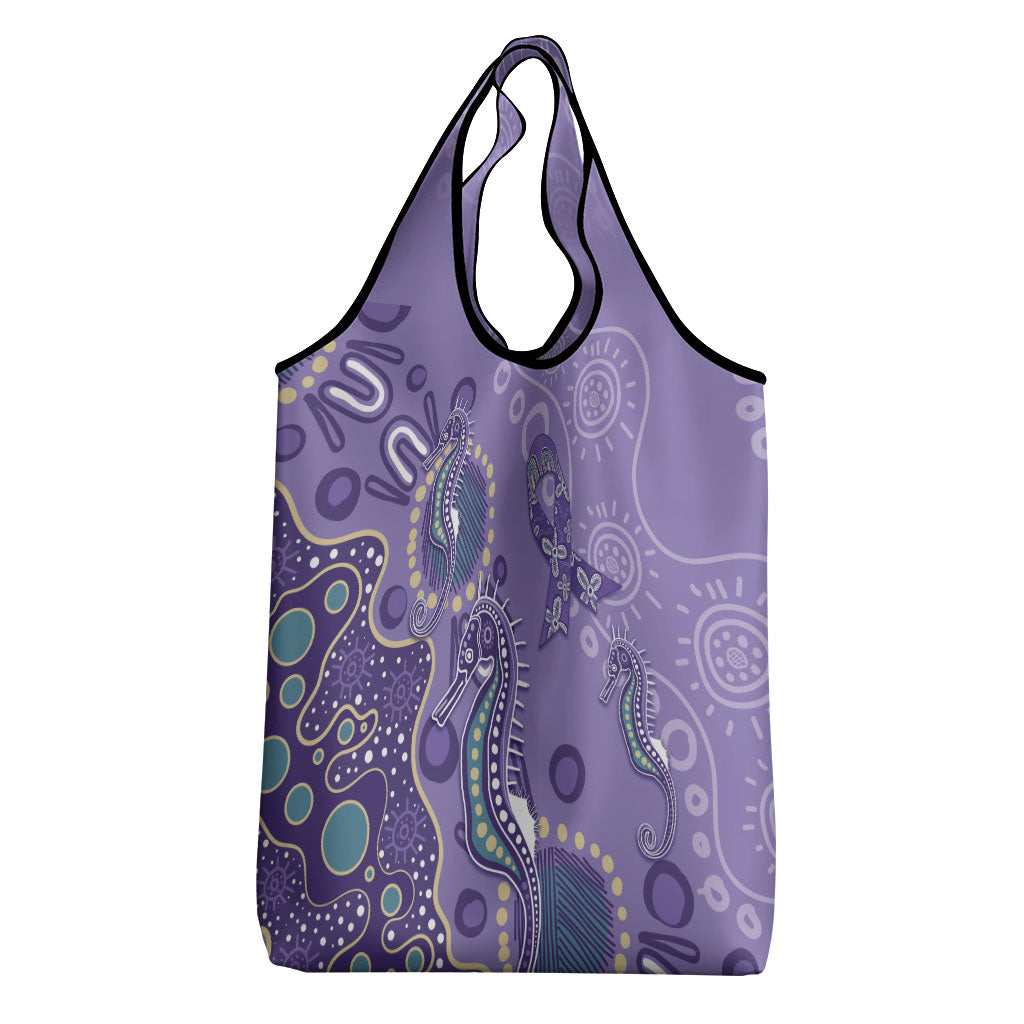 Australia Epilepsy Month Grocery Bag Aboriginal Purple Ribbon with Seahorse