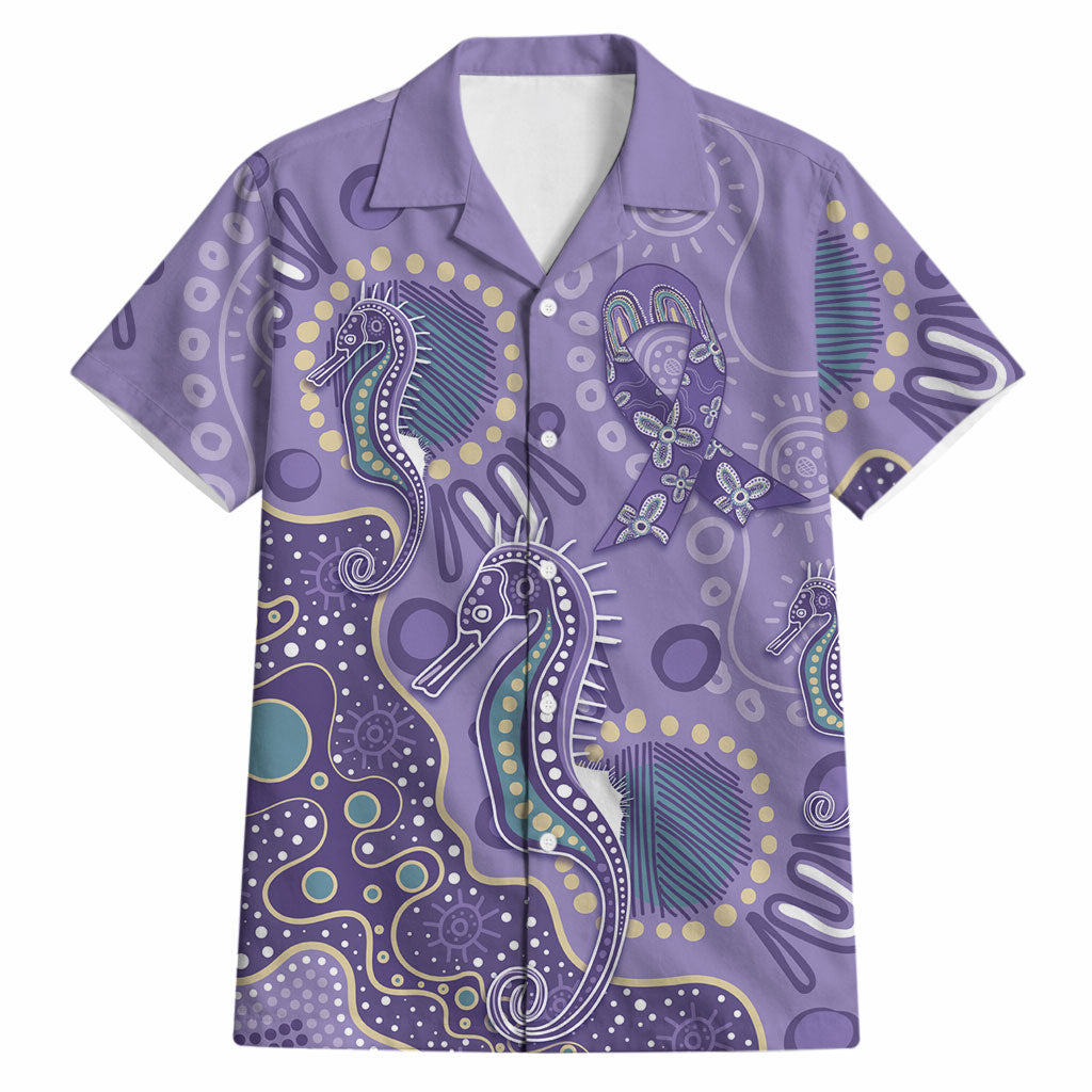 Australia Epilepsy Month Hawaiian Shirt Aboriginal Purple Ribbon with Seahorse