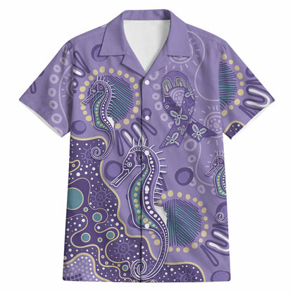 Australia Epilepsy Month Hawaiian Shirt Aboriginal Purple Ribbon with Seahorse
