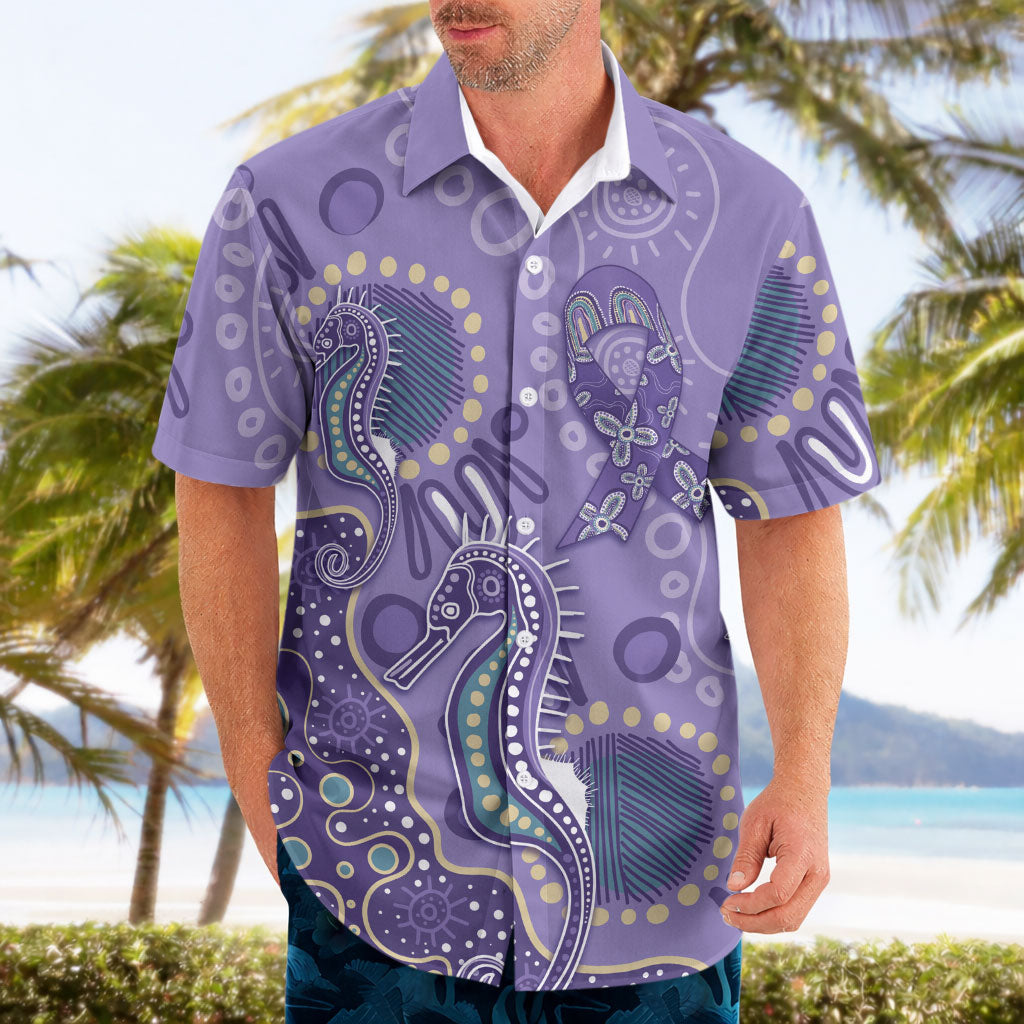 Australia Epilepsy Month Hawaiian Shirt Aboriginal Purple Ribbon with Seahorse
