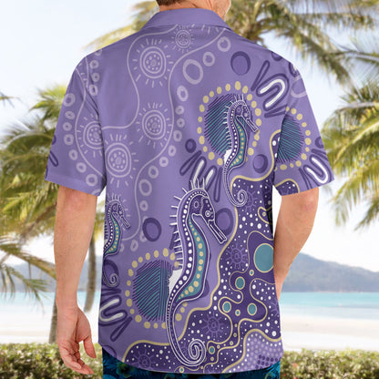 Australia Epilepsy Month Hawaiian Shirt Aboriginal Purple Ribbon with Seahorse