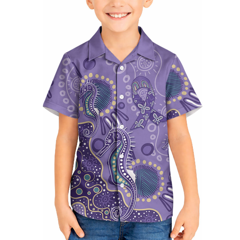Australia Epilepsy Month Hawaiian Shirt Aboriginal Purple Ribbon with Seahorse