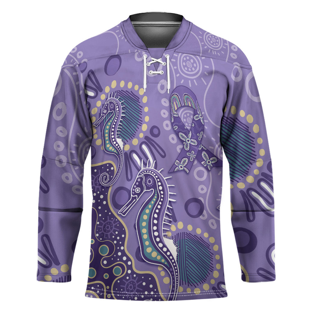 Australia Epilepsy Month Hockey Jersey Aboriginal Purple Ribbon with Seahorse