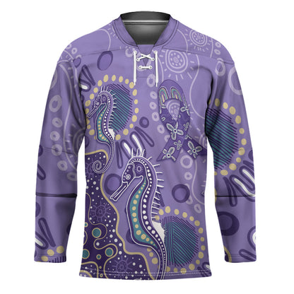 Australia Epilepsy Month Hockey Jersey Aboriginal Purple Ribbon with Seahorse