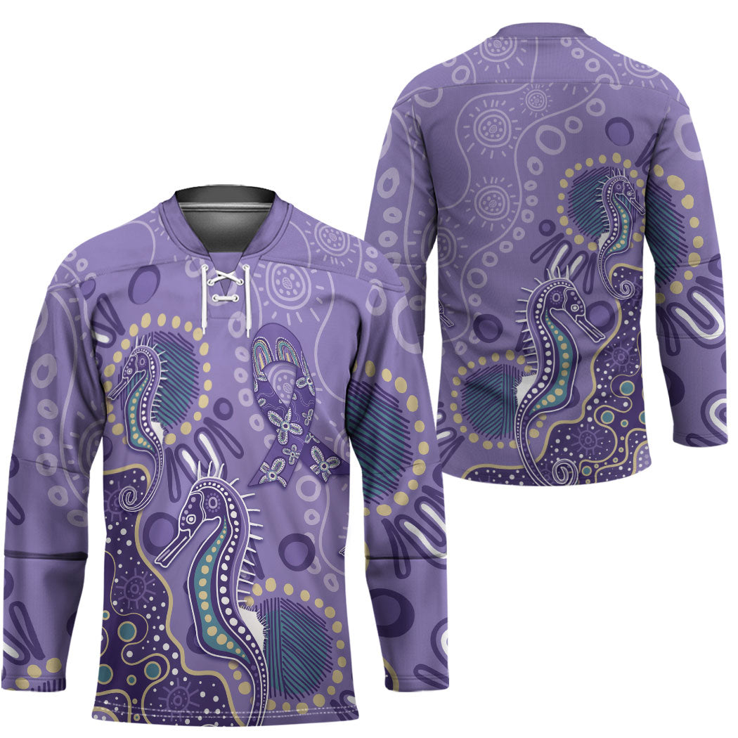 Australia Epilepsy Month Hockey Jersey Aboriginal Purple Ribbon with Seahorse