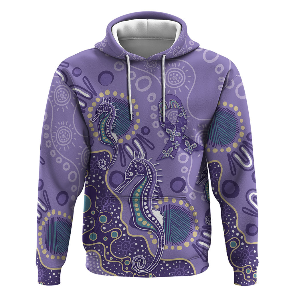 Australia Epilepsy Month Hoodie Aboriginal Purple Ribbon with Seahorse
