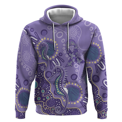 Australia Epilepsy Month Hoodie Aboriginal Purple Ribbon with Seahorse