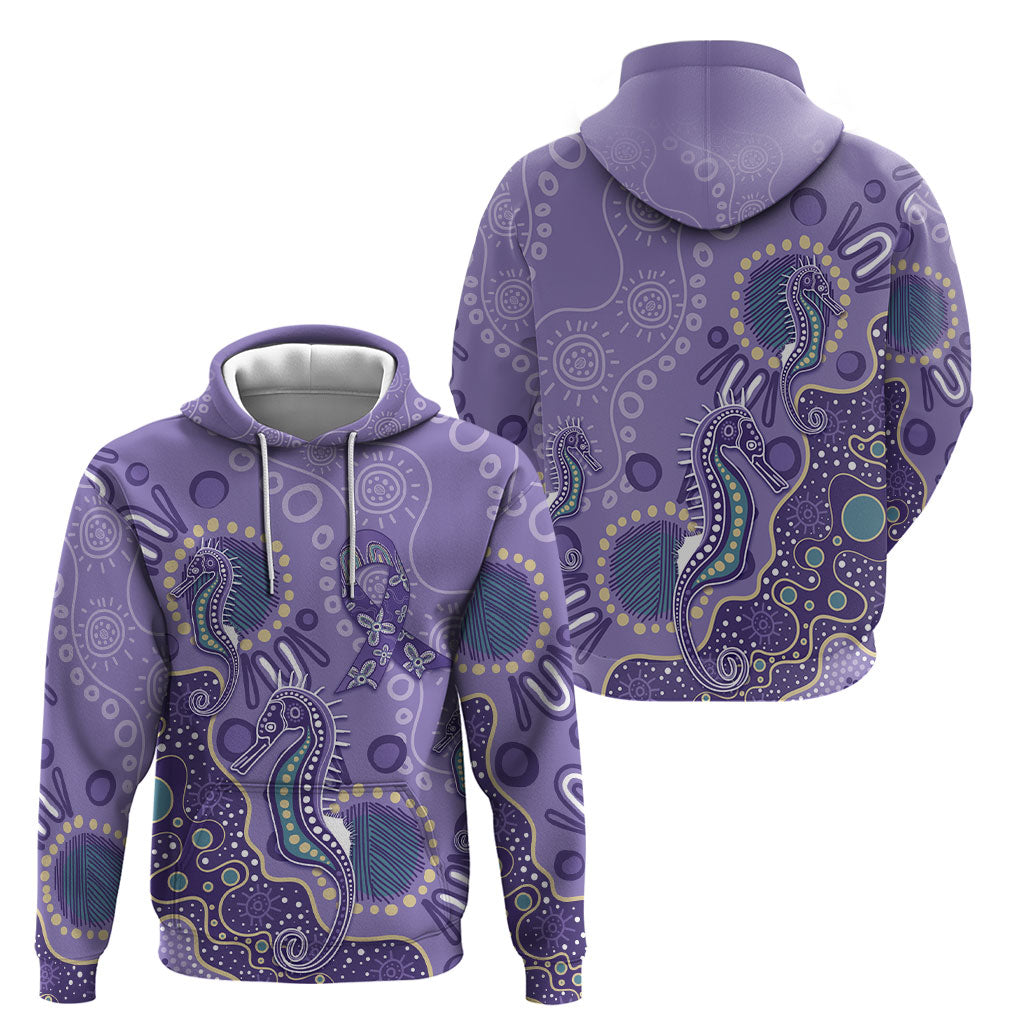 Australia Epilepsy Month Hoodie Aboriginal Purple Ribbon with Seahorse