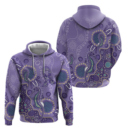 Australia Epilepsy Month Hoodie Aboriginal Purple Ribbon with Seahorse