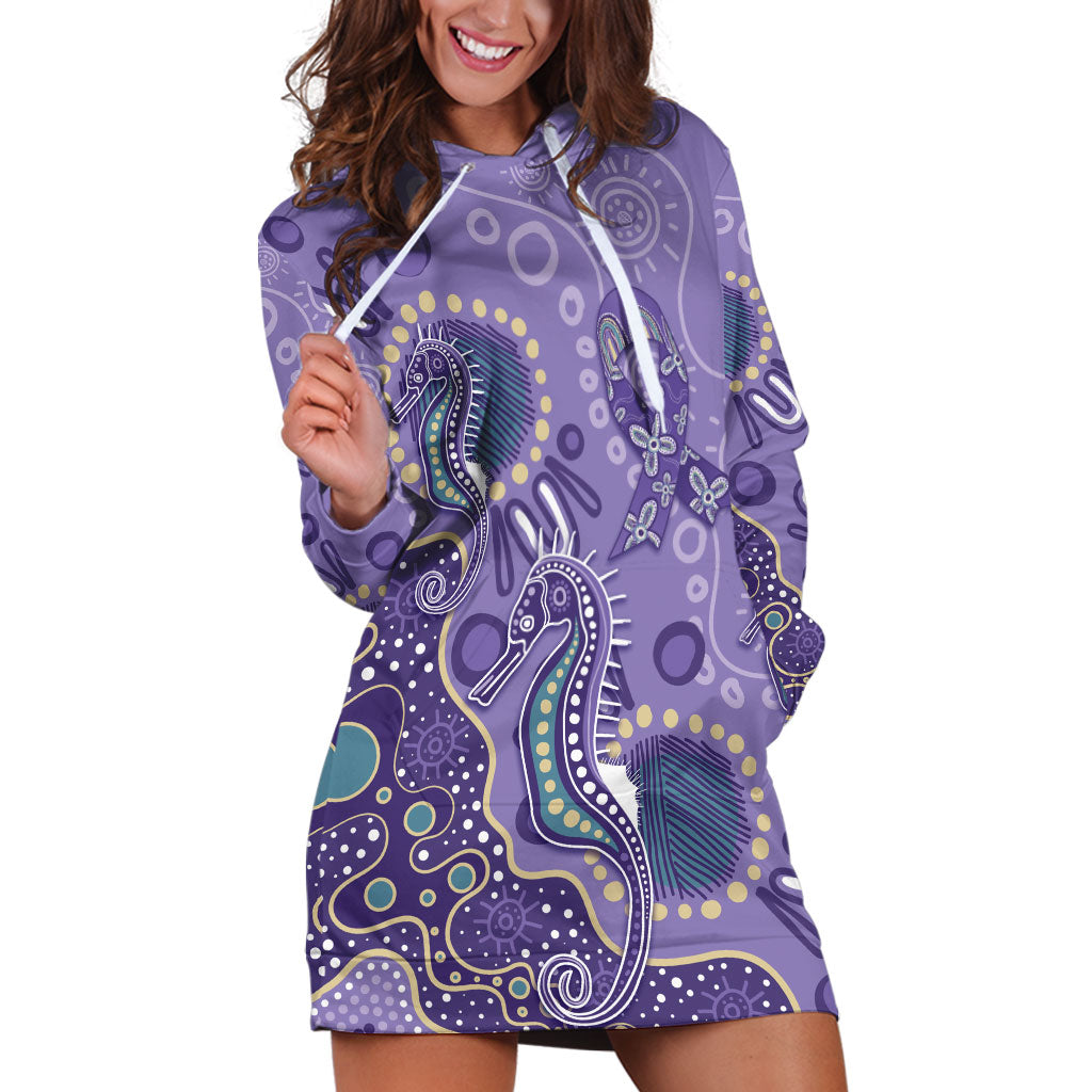 Australia Epilepsy Month Hoodie Dress Aboriginal Purple Ribbon with Seahorse