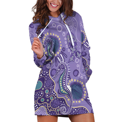 Australia Epilepsy Month Hoodie Dress Aboriginal Purple Ribbon with Seahorse