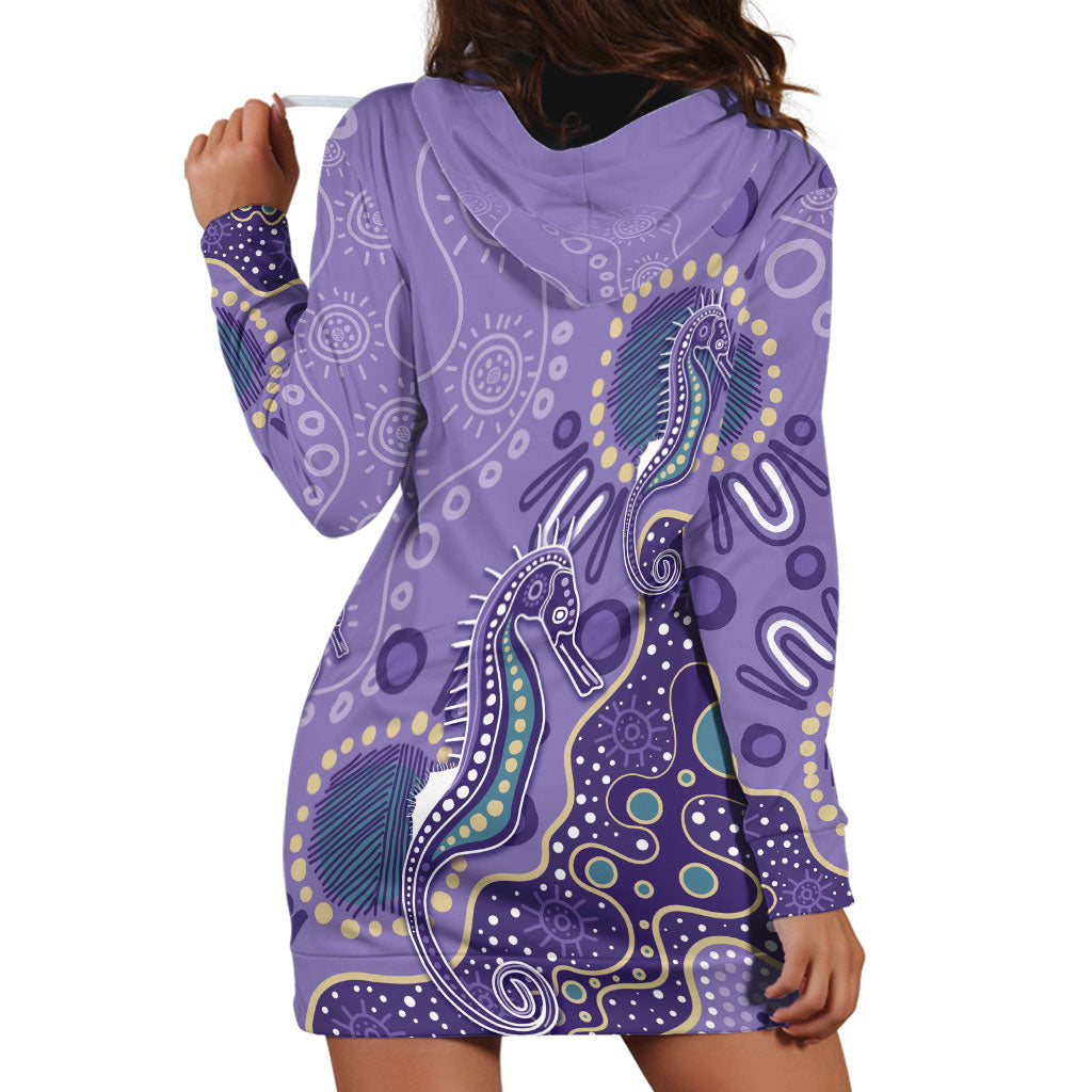 Australia Epilepsy Month Hoodie Dress Aboriginal Purple Ribbon with Seahorse