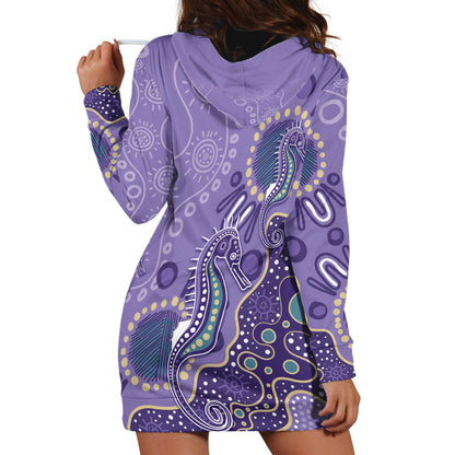 Australia Epilepsy Month Hoodie Dress Aboriginal Purple Ribbon with Seahorse