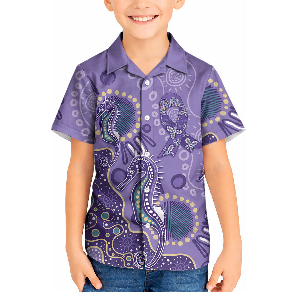 Australia Epilepsy Month Kid Hawaiian Shirt Aboriginal Purple Ribbon with Seahorse