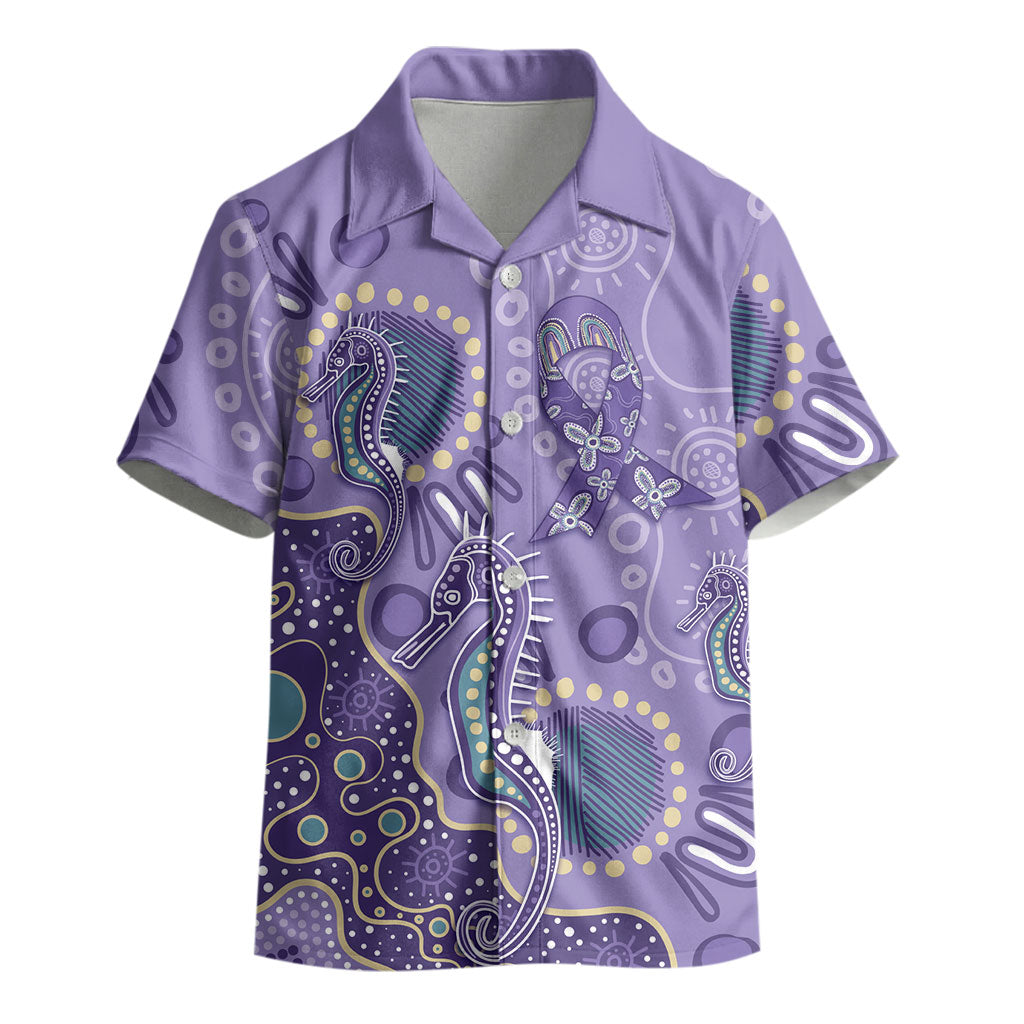 Australia Epilepsy Month Kid Hawaiian Shirt Aboriginal Purple Ribbon with Seahorse