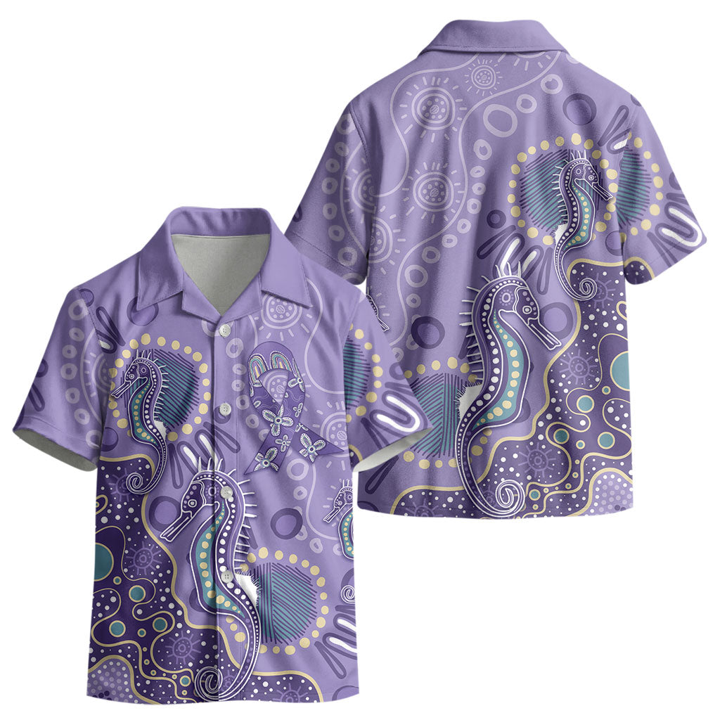 Australia Epilepsy Month Kid Hawaiian Shirt Aboriginal Purple Ribbon with Seahorse