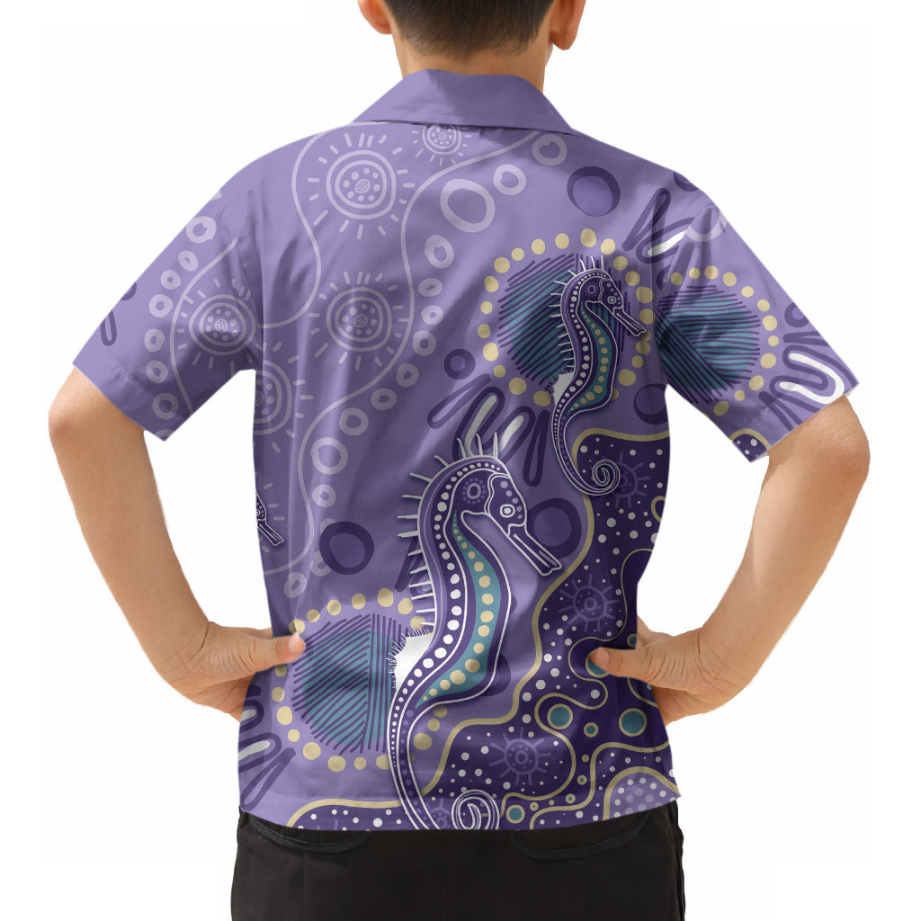 Australia Epilepsy Month Kid Hawaiian Shirt Aboriginal Purple Ribbon with Seahorse