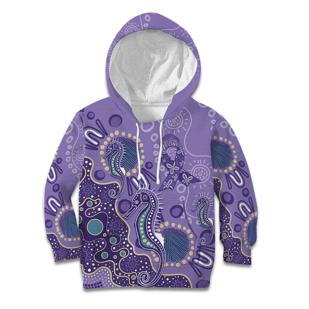 Australia Epilepsy Month Kid Hoodie Aboriginal Purple Ribbon with Seahorse