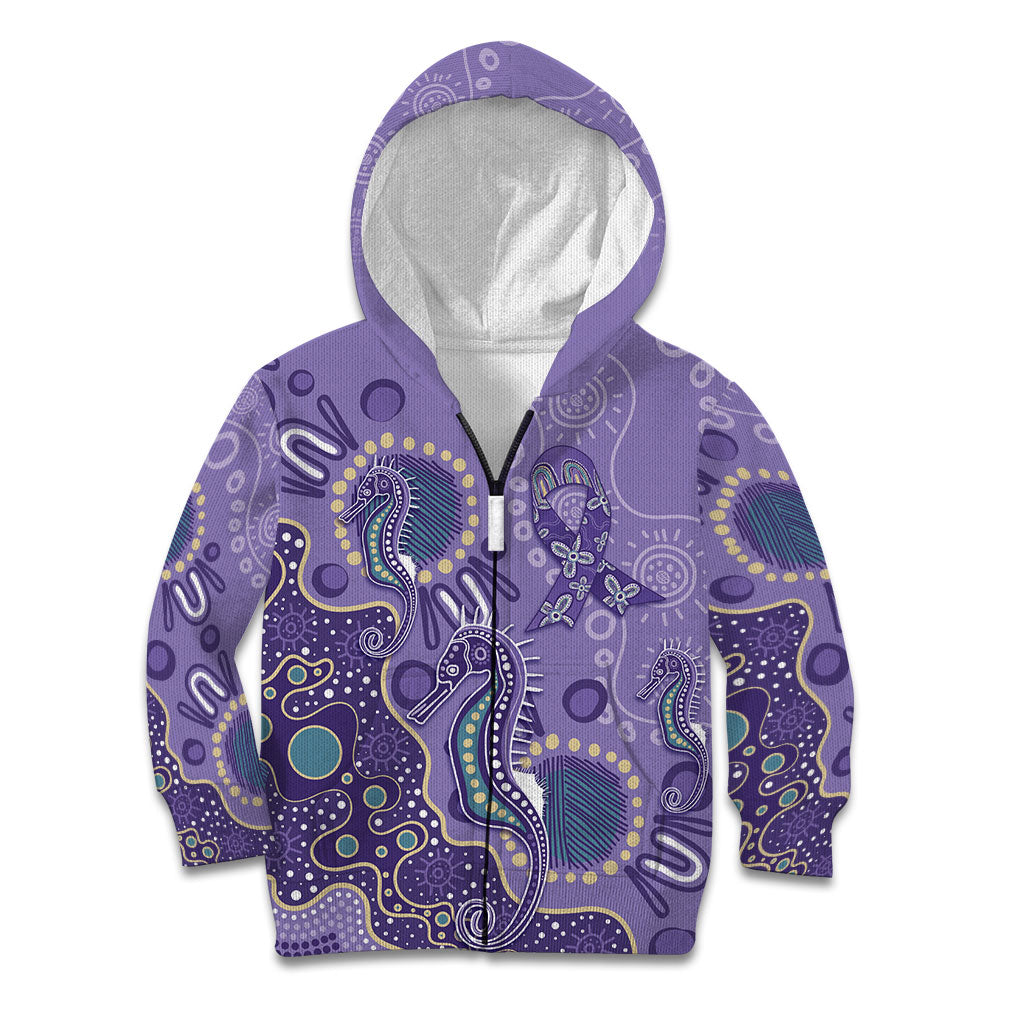 Australia Epilepsy Month Kid Hoodie Aboriginal Purple Ribbon with Seahorse