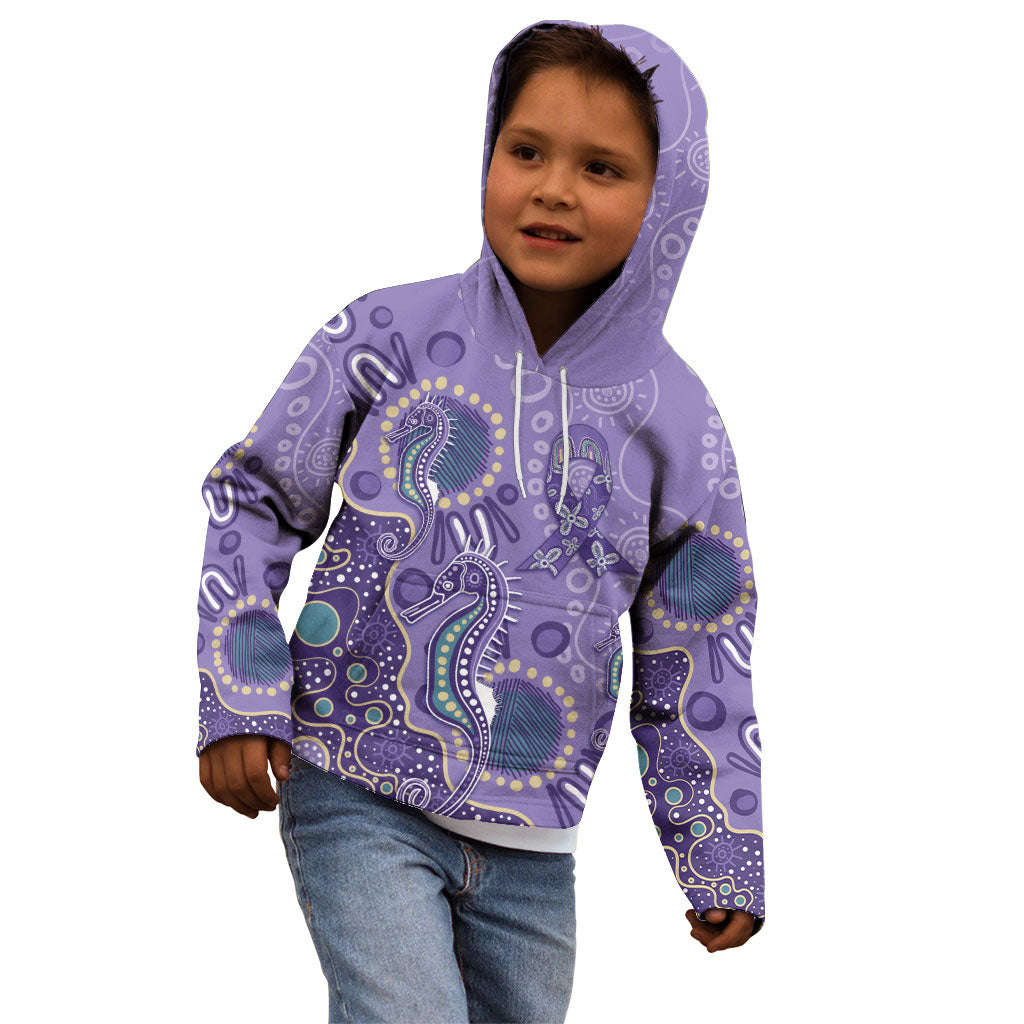 Australia Epilepsy Month Kid Hoodie Aboriginal Purple Ribbon with Seahorse