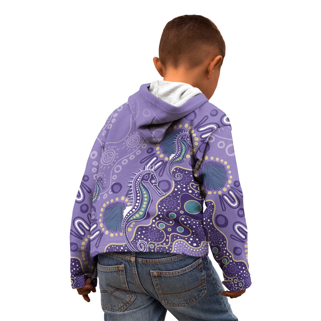 Australia Epilepsy Month Kid Hoodie Aboriginal Purple Ribbon with Seahorse