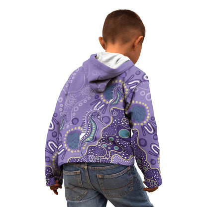 Australia Epilepsy Month Kid Hoodie Aboriginal Purple Ribbon with Seahorse