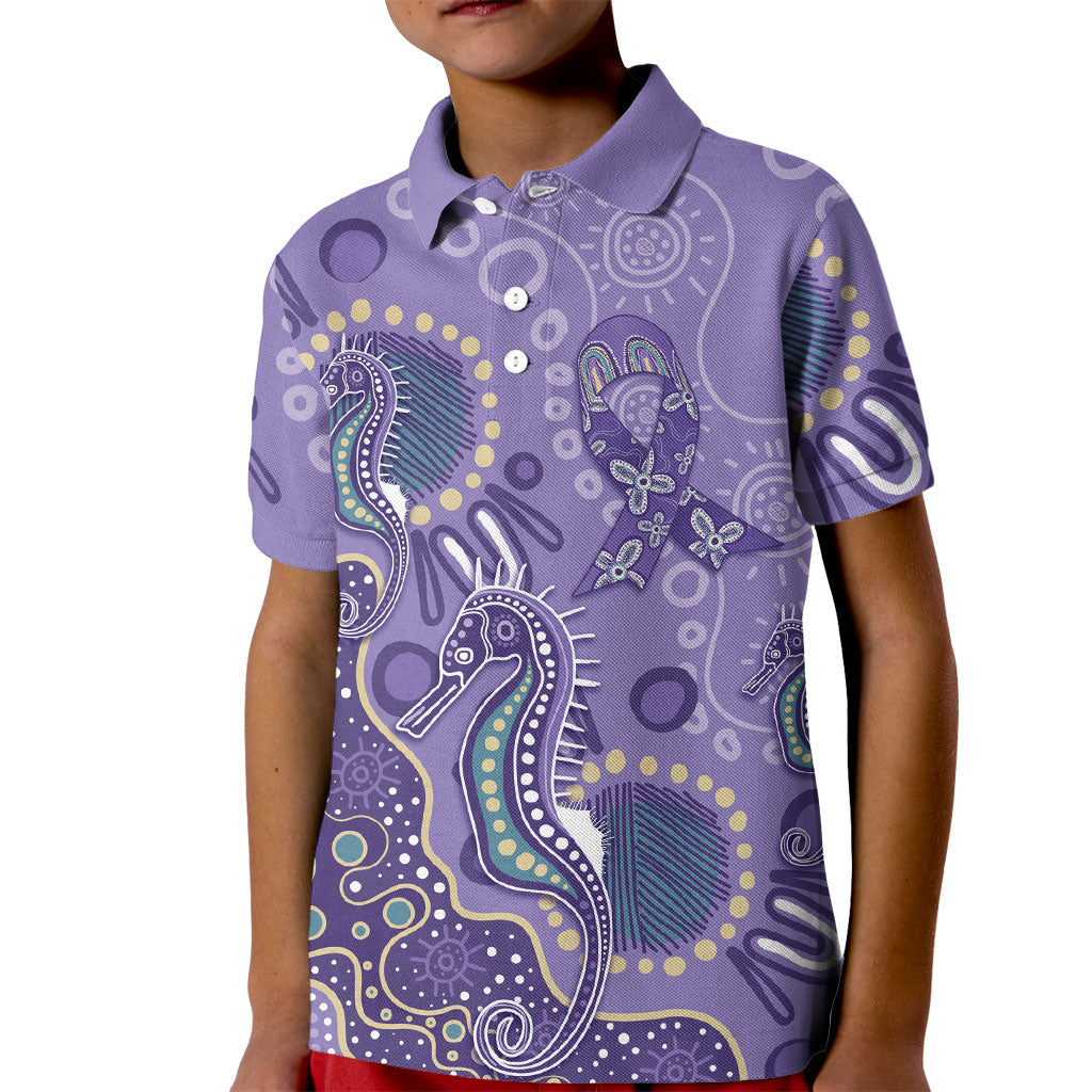 Australia Epilepsy Month Kid Polo Shirt Aboriginal Purple Ribbon with Seahorse