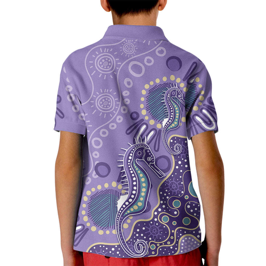 Australia Epilepsy Month Kid Polo Shirt Aboriginal Purple Ribbon with Seahorse