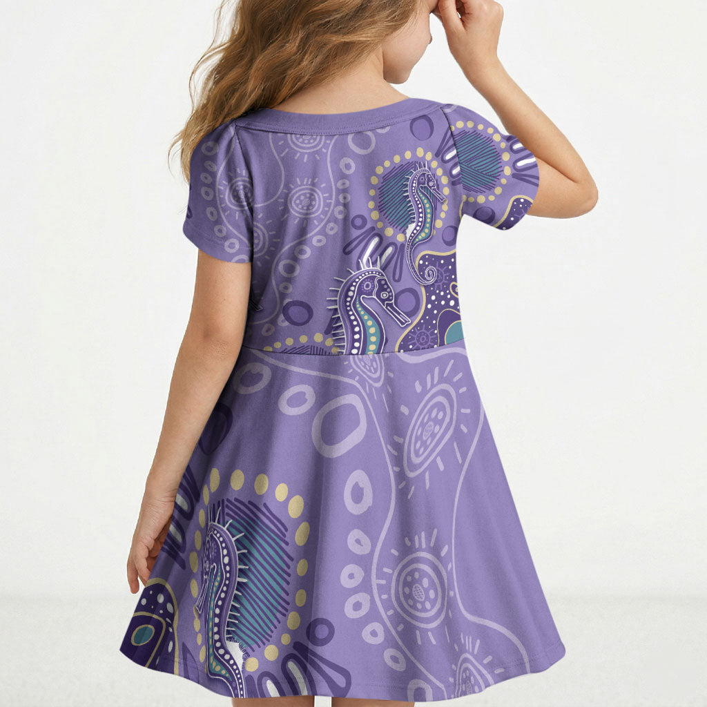 Australia Epilepsy Month Kid Short Sleeve Dress Aboriginal Purple Ribbon with Seahorse