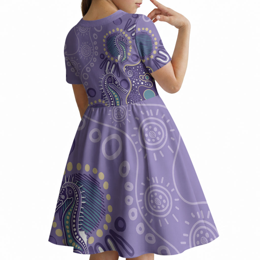 Australia Epilepsy Month Kid Short Sleeve Dress Aboriginal Purple Ribbon with Seahorse