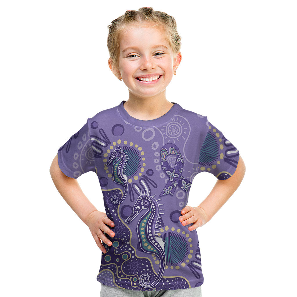 Australia Epilepsy Month Kid T Shirt Aboriginal Purple Ribbon with Seahorse