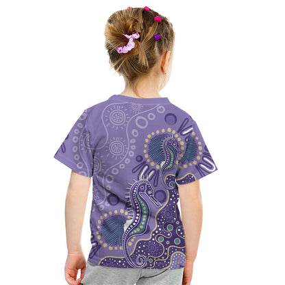 Australia Epilepsy Month Kid T Shirt Aboriginal Purple Ribbon with Seahorse