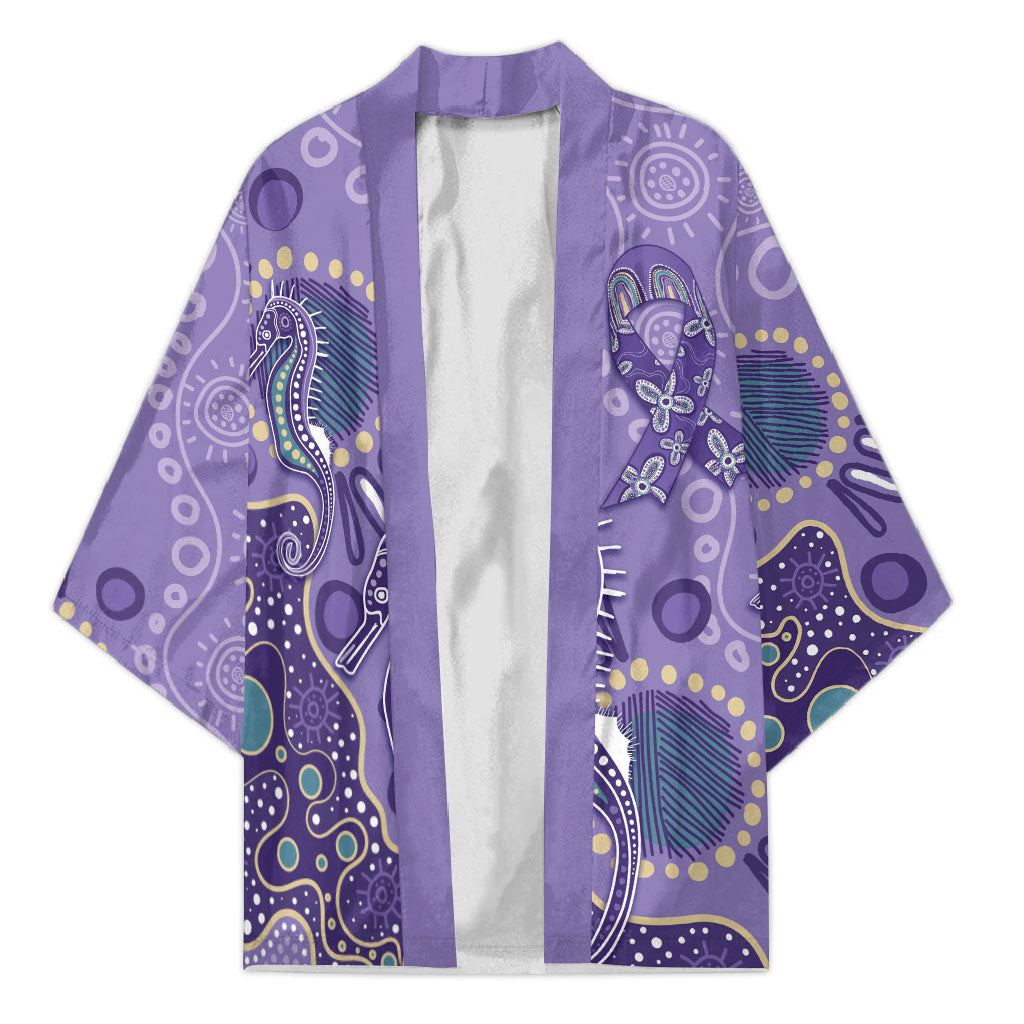 Australia Epilepsy Month Kimono Aboriginal Purple Ribbon with Seahorse