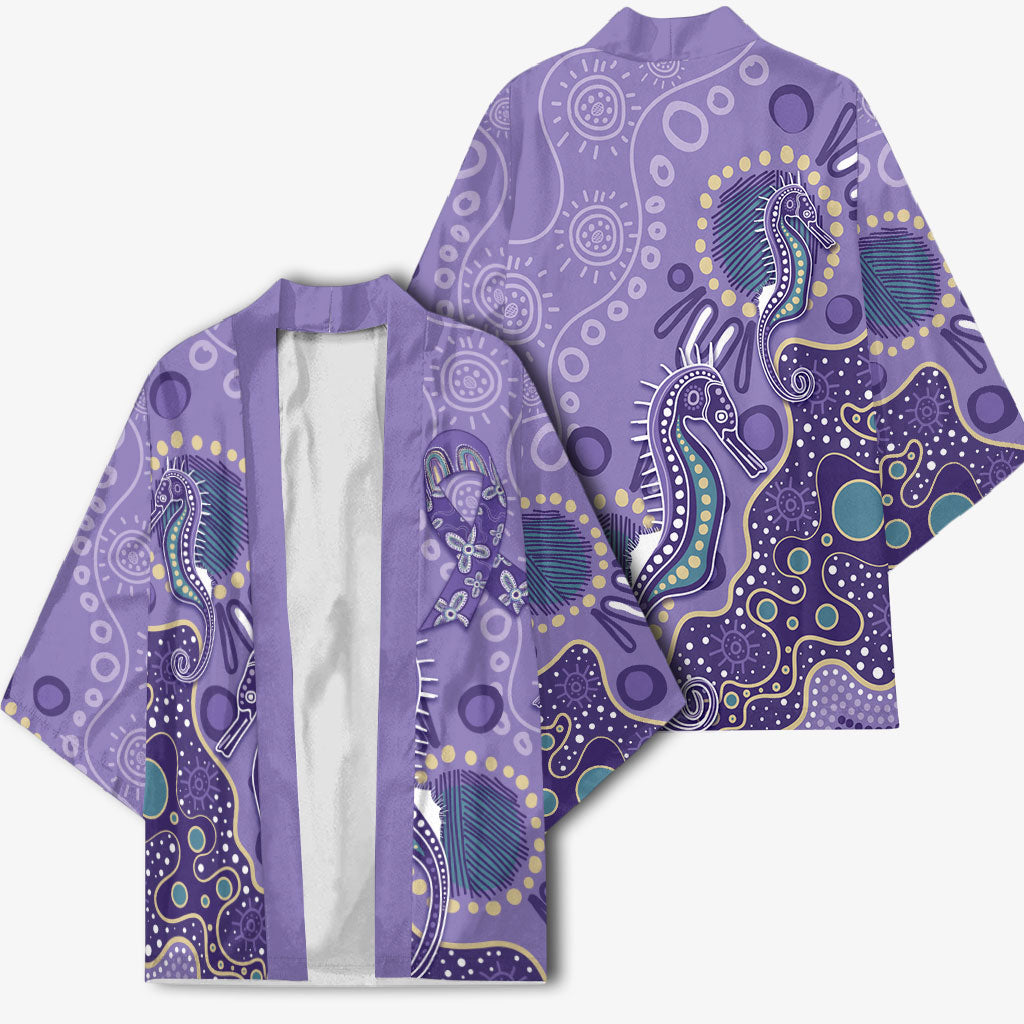 Australia Epilepsy Month Kimono Aboriginal Purple Ribbon with Seahorse