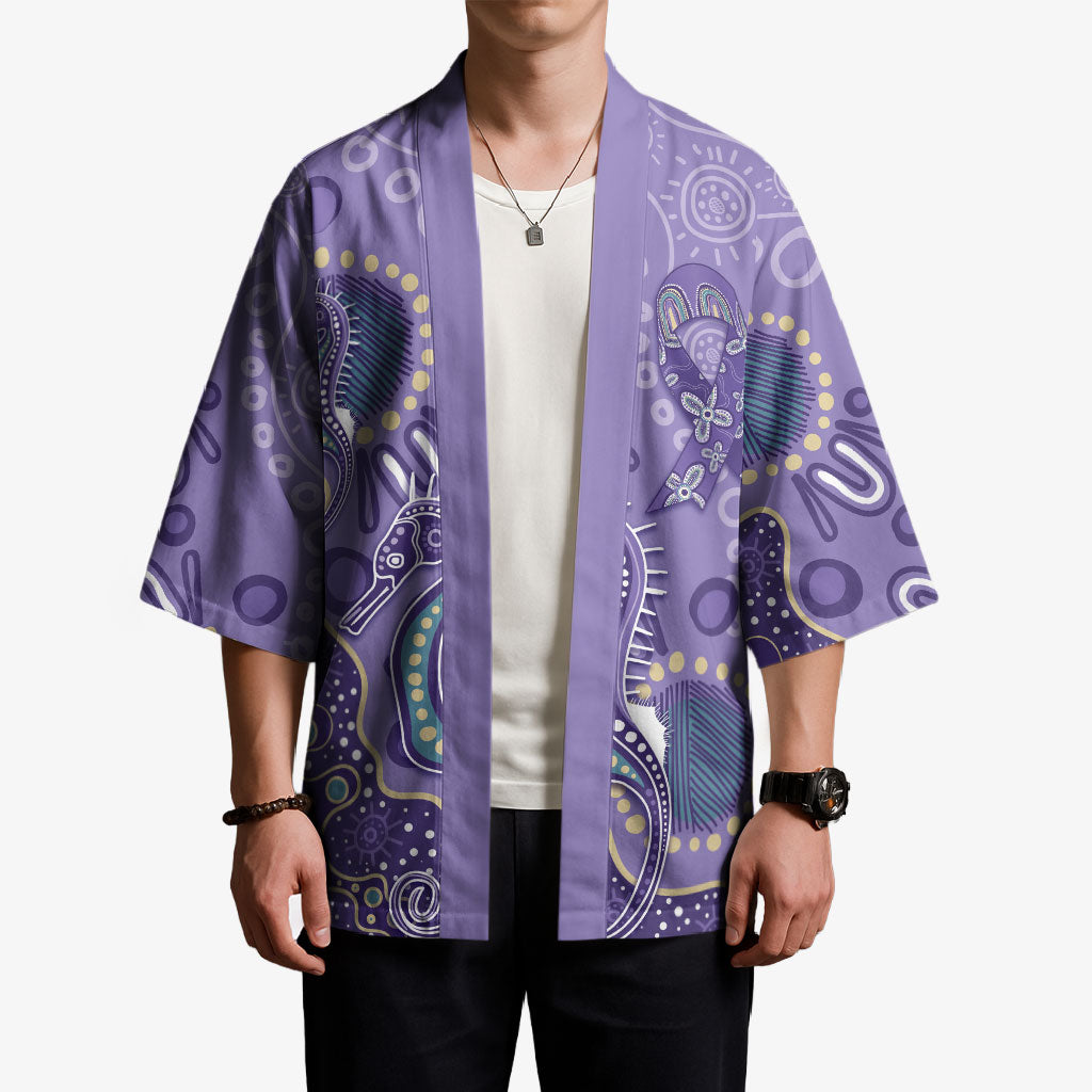 Australia Epilepsy Month Kimono Aboriginal Purple Ribbon with Seahorse