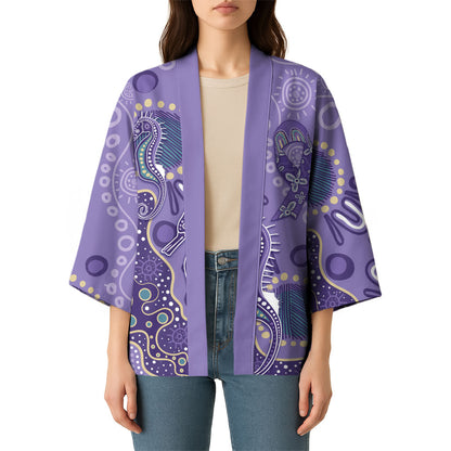 Australia Epilepsy Month Kimono Aboriginal Purple Ribbon with Seahorse