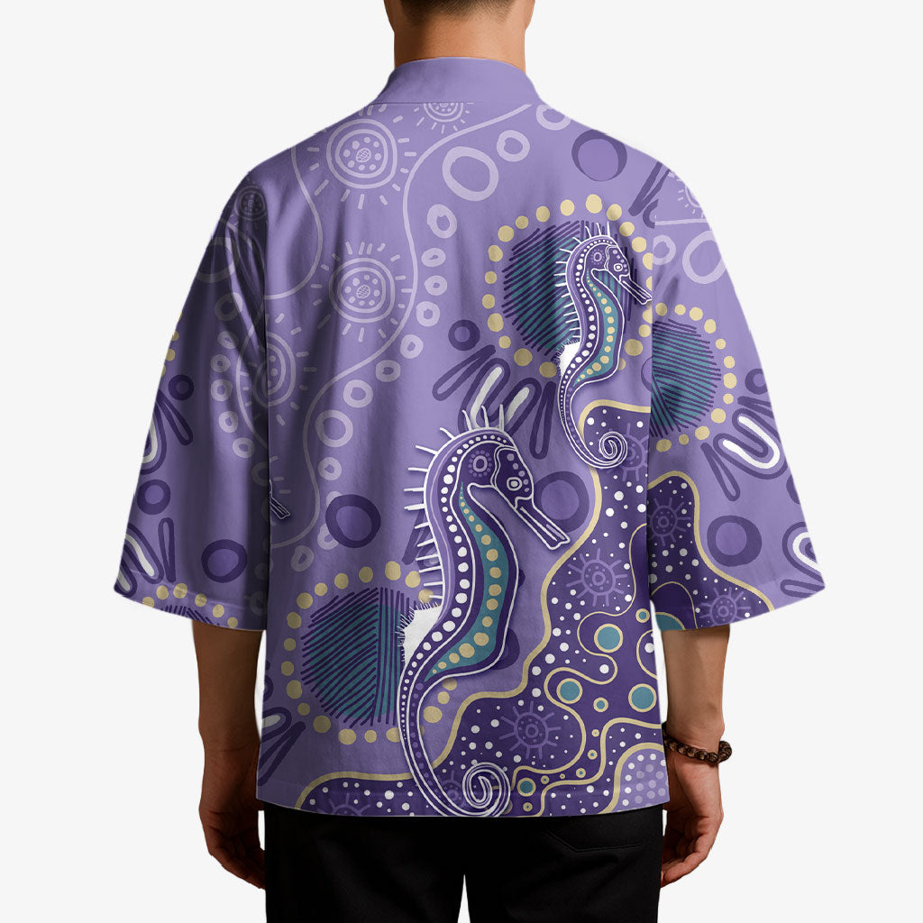 Australia Epilepsy Month Kimono Aboriginal Purple Ribbon with Seahorse