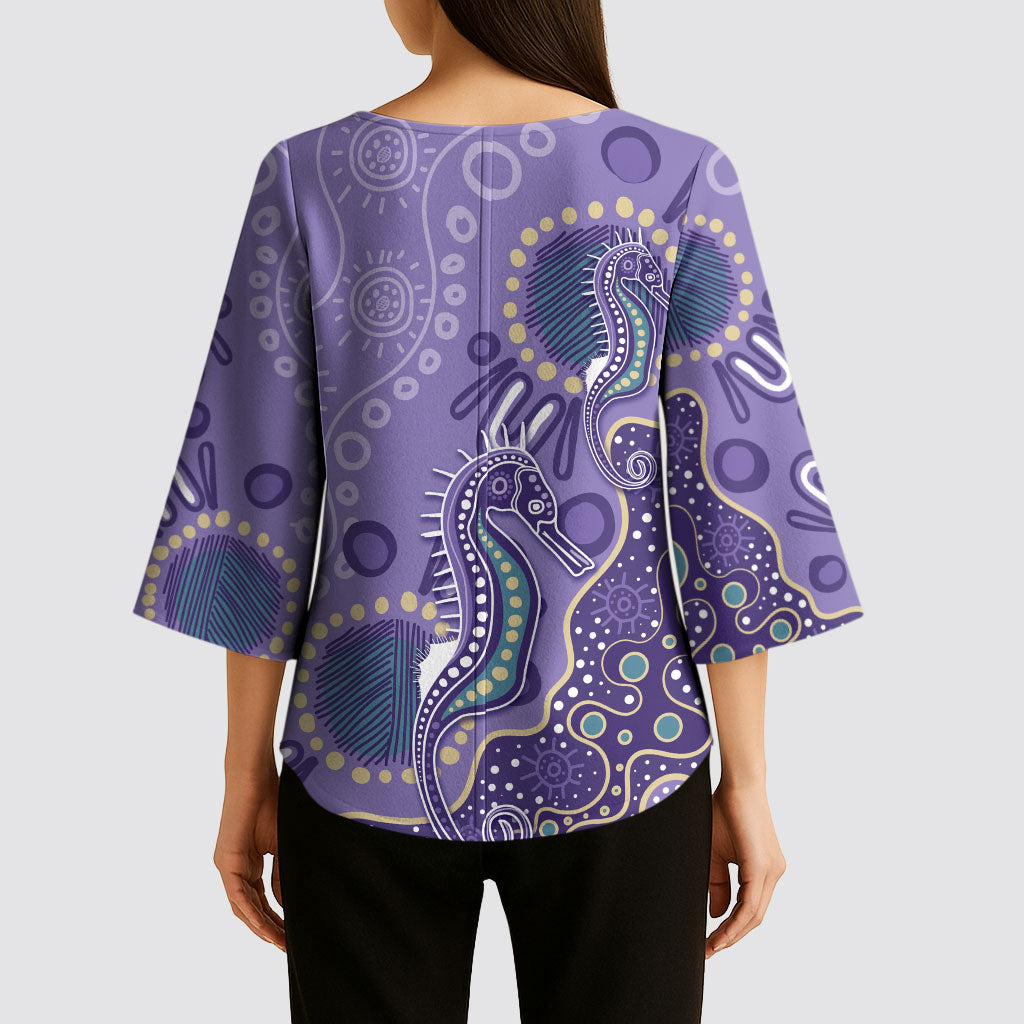 Australia Epilepsy Month Kimono Sleeve Blouse Aboriginal Purple Ribbon with Seahorse