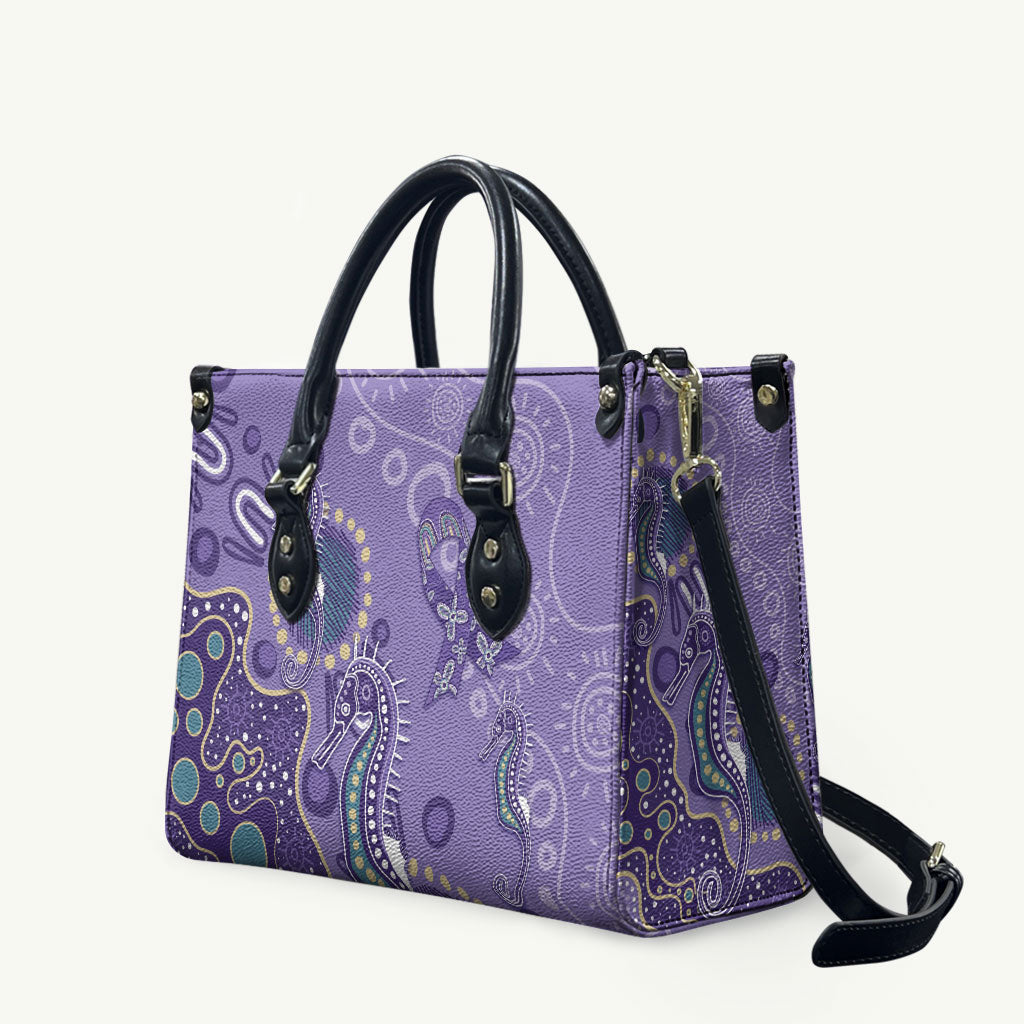 Australia Epilepsy Month Leather Bag Aboriginal Purple Ribbon with Seahorse