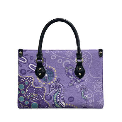Australia Epilepsy Month Leather Bag Aboriginal Purple Ribbon with Seahorse