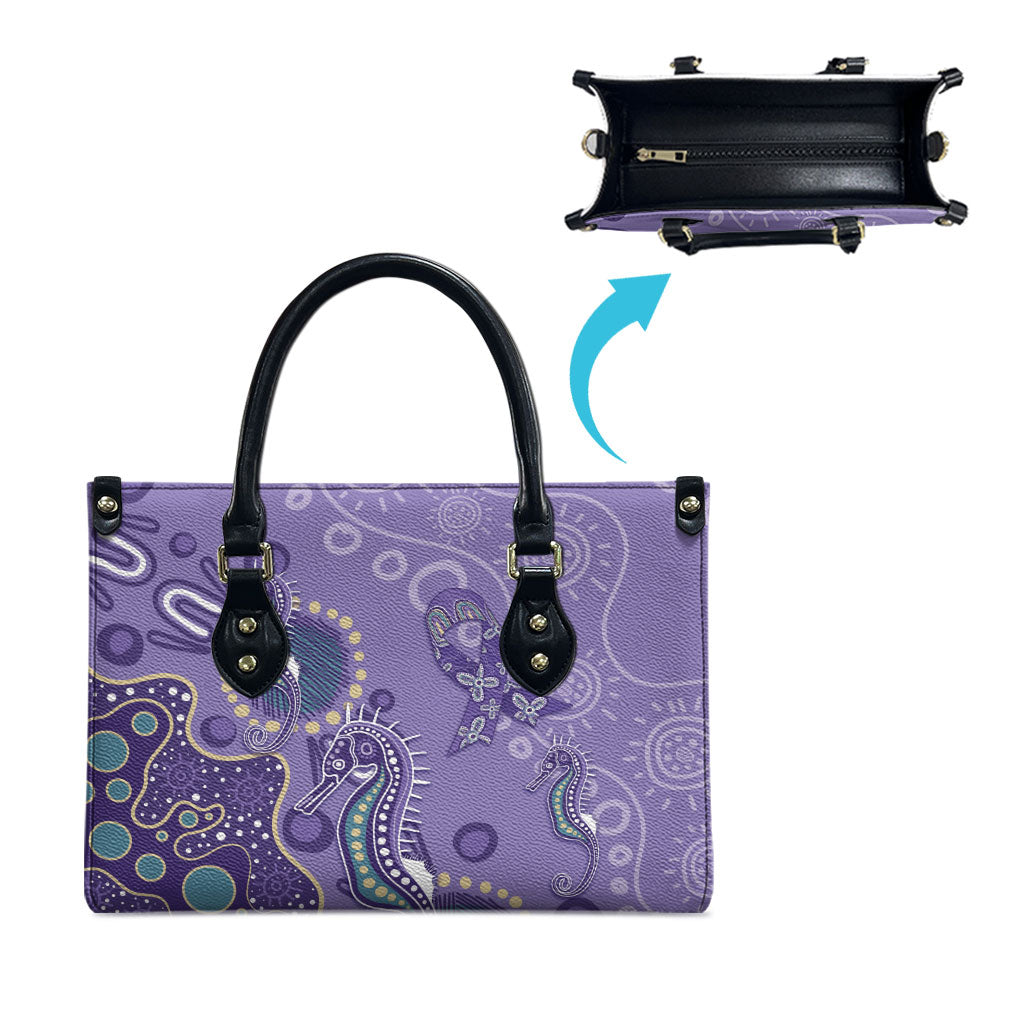 Australia Epilepsy Month Leather Bag Aboriginal Purple Ribbon with Seahorse