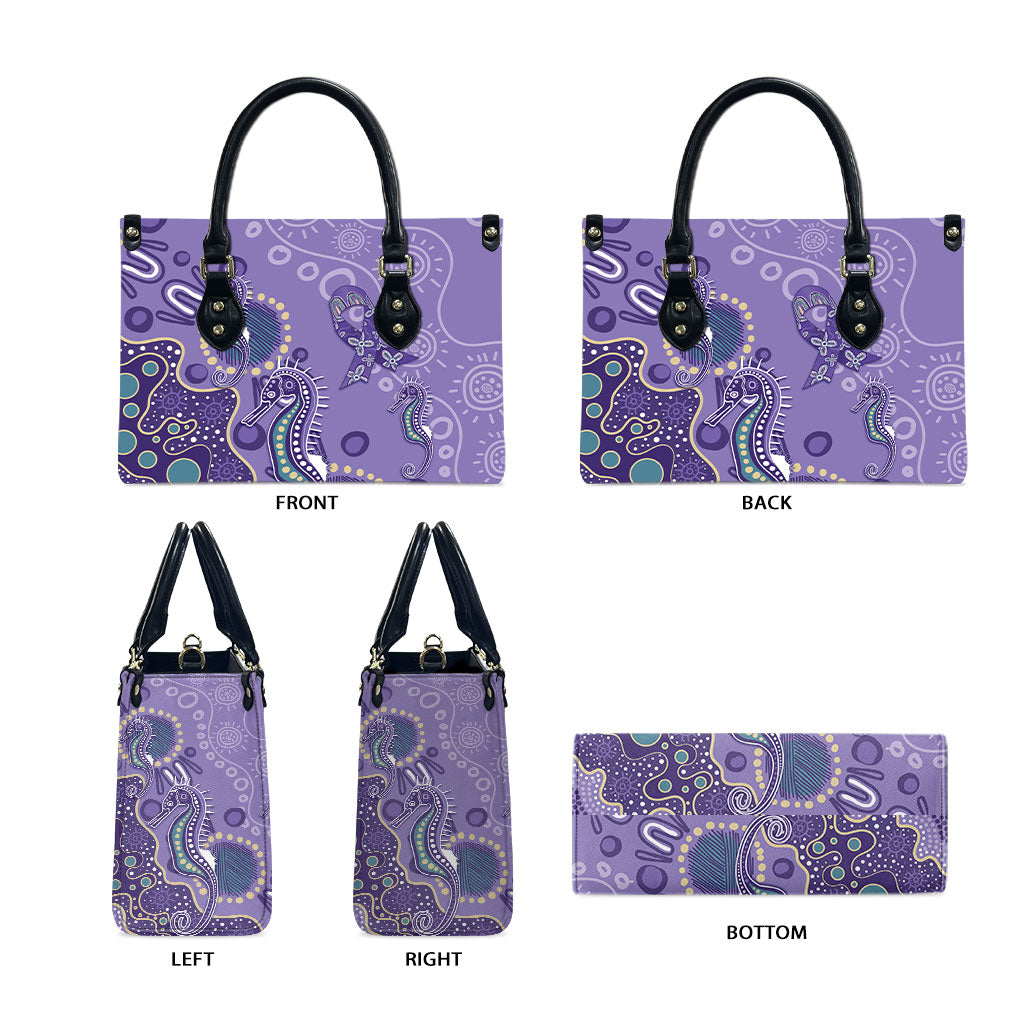 Australia Epilepsy Month Leather Bag Aboriginal Purple Ribbon with Seahorse
