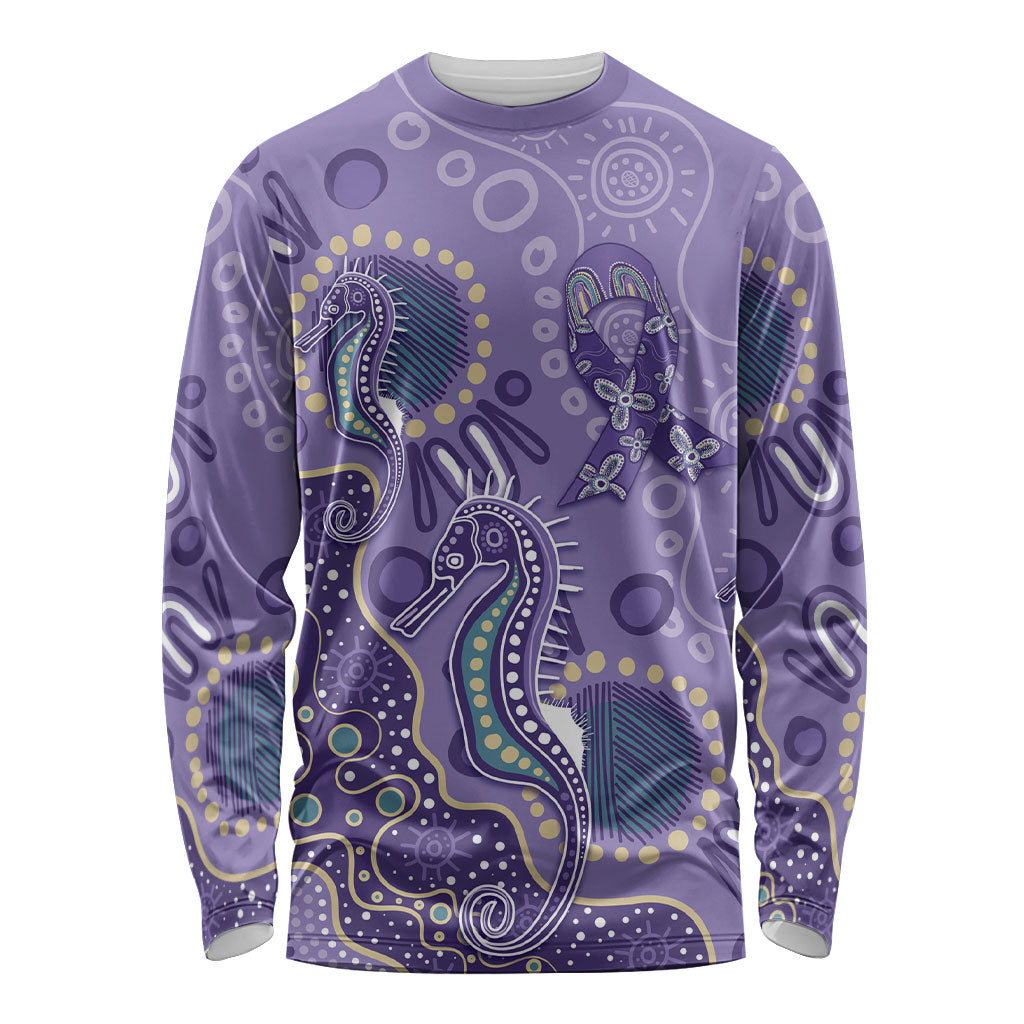Australia Epilepsy Month Long Sleeve Shirt Aboriginal Purple Ribbon with Seahorse