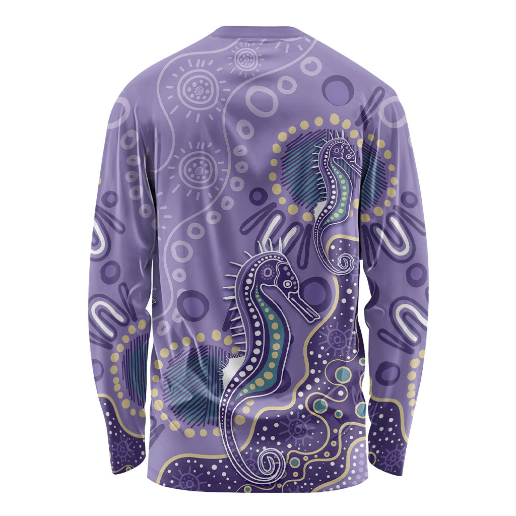 Australia Epilepsy Month Long Sleeve Shirt Aboriginal Purple Ribbon with Seahorse