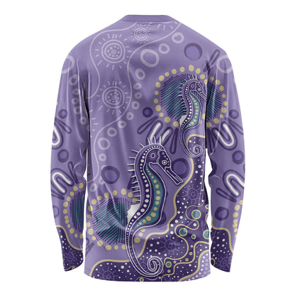 Australia Epilepsy Month Long Sleeve Shirt Aboriginal Purple Ribbon with Seahorse