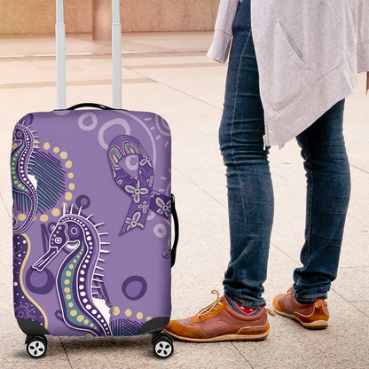 Australia Epilepsy Month Luggage Cover Aboriginal Purple Ribbon with Seahorse