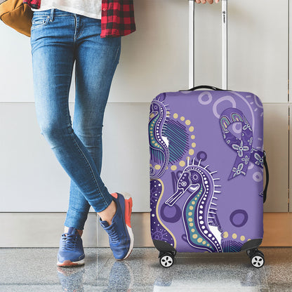Australia Epilepsy Month Luggage Cover Aboriginal Purple Ribbon with Seahorse