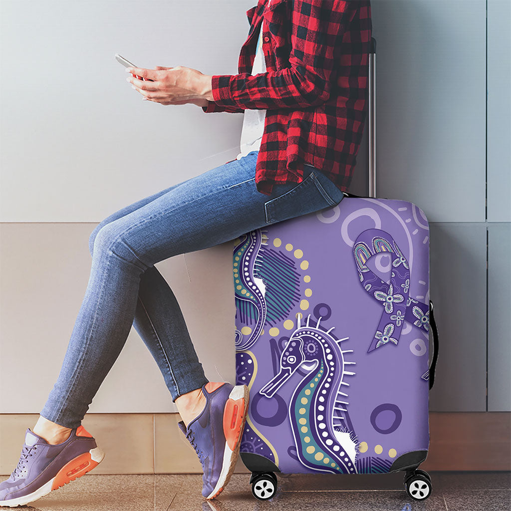 Australia Epilepsy Month Luggage Cover Aboriginal Purple Ribbon with Seahorse