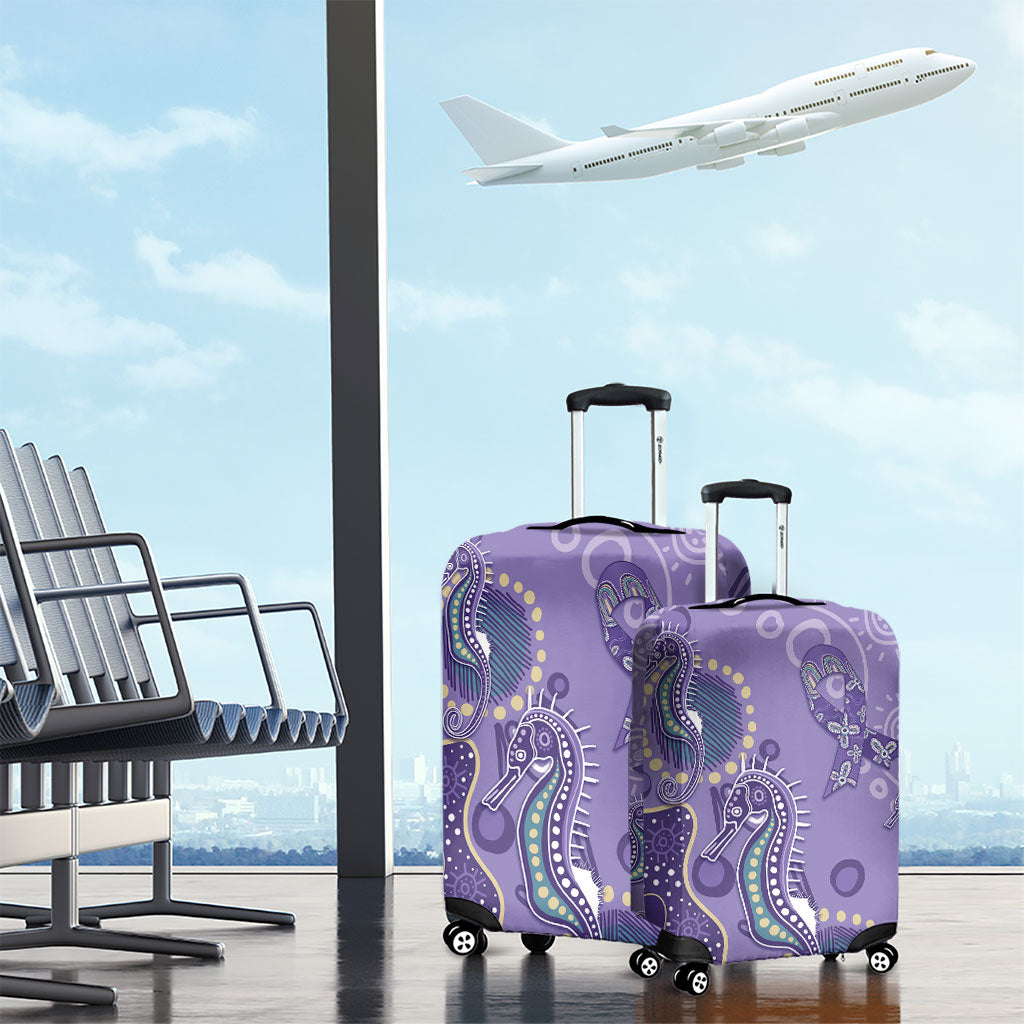 Australia Epilepsy Month Luggage Cover Aboriginal Purple Ribbon with Seahorse